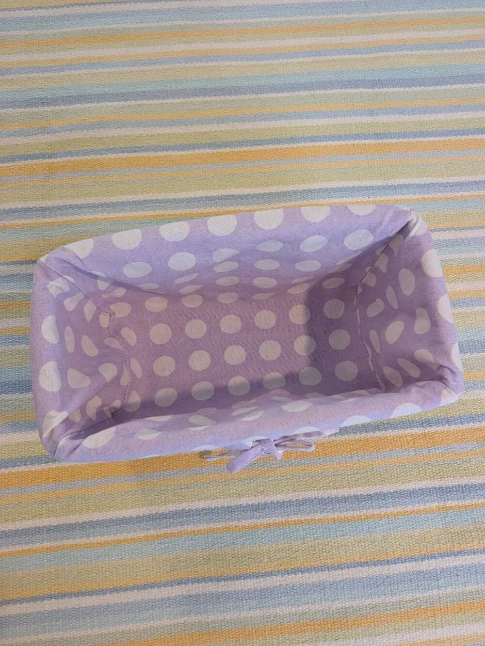 White Wicker Basket With Purple Polka Dot Liner